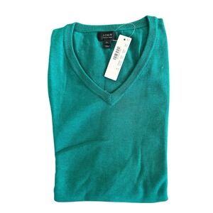 J Crew NWT Merino Wool V-Neck Sweater Green Womans XL